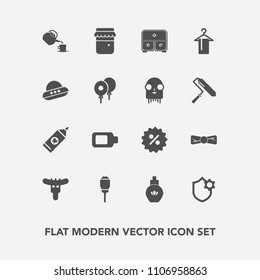Modern, simple vector icon set with honey, elegance, dinner, ufo, light, beauty, lamp, technology, cup, internet, tea, jam, city, percent, meat, fashion, energy, clean, sausage, security, tie icons