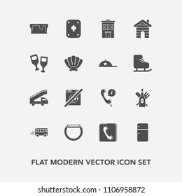 Modern, simple vector icon set with truck, poker, estate, wash, internet, gadget, business, shell, cake, refrigerator, sweet, drink, real, food, nature, pie, book, phone, wine, bus, household icons