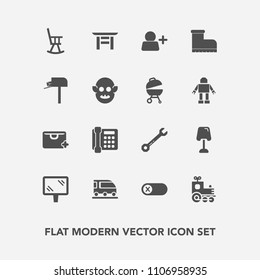 Modern, simple vector icon set with wrench, energy, spanner, off, turn, communication, mail, japanese, style, train, tool, van, sale, torii, furniture, deactivate, home, lamp, office, sign, bag icons