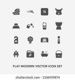 Modern, simple vector icon set with floral, fire, shower, flower, baby, world, stamp, craft, geography, gallon, home, motel, letter, plane, water, spaceship, warm, space, travel, fashion, kid icons