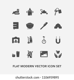 Modern, simple vector icon set with christmas, equipment, cargo, circus, milk, bottle, image, power, dental, truck, lawn, transportation, nutrition, magnet, home, bike, shipping, dentist, frame icons