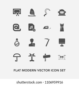 Modern, simple vector icon set with palm, medicine, achievement, wrench, surf, tropical, wind, profile, pc, garden, leaf, summer, arrow, account, umbrella, ocean, user, equipment, internet, way icons