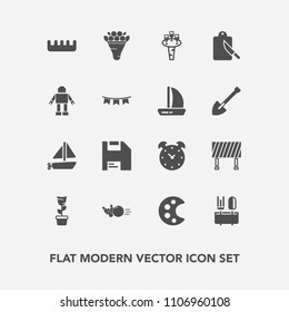 Modern, simple vector icon set with palette, hair, bouquet, street, green, toy, decoration, drawing, hour, pin, traffic, transportation, glass, pink, alcohol, watch, plant, diskette, restaurant icons