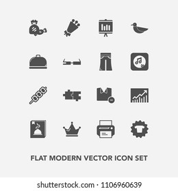 Modern, simple vector icon set with report, meat, candy, machine, graph, sky, document, kebab, bouquet, concept, male, floral, beautiful, nature, queen, wildlife, shirt, man, clothing, white icons