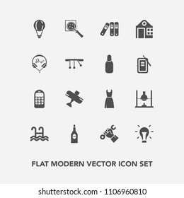 Modern, simple vector icon set with parachuting, helmet, water, red, energy, find, science, file, magnifier, sky, wine, aircraft, flight, sign, telephone, travel, glass, office, female, phone icons