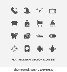 Modern, simple vector icon set with hat, deactivate, off, switch, plastic, sign, computer, dental, turn, futuristic, health, phone, game, energy, mobile, play, travel, robot, technology, screen icons