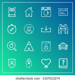 Modern, simple vector icon set on gradient background with billboard, bird, book, blank, heart, camp, paper, home, clean, estate, transportation, business, male, graphic, building, concept, pen icons