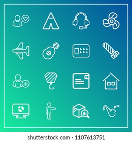 Modern, simple vector icon set on gradient background with social, people, jazz, architecture, pointing, technology, statistic, house, chart, musical, online, trend, fan, template, money, status icons
