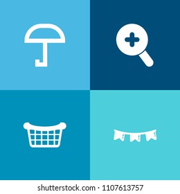 Modern, simple vector icon set on colorful background with season, web, basket, happy, handle, food, empty, internet, meteorology, festival, parasol, background, event, celebration, glass, look icons