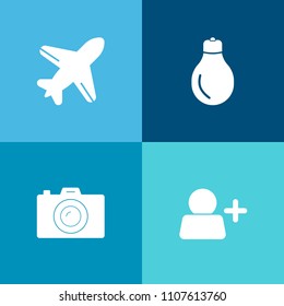 Modern, simple vector icon set on colorful background with photograph, network, technology, innovation, bulb, idea, air, creative, picture, photographer, photography, transportation, transport icons