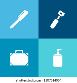 Modern, simple vector icon set on colorful background with cooking, style, handle, pencil, handbag, utensil, brown, accessory, equipment, leather, school, kitchen, drawing, cream, dinner, health icons