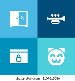 Modern, simple vector icon set on colorful background with business, asian, japanese, music, white, musical, lock, female, jazz, cabinet, happy, home, web, room, object, furniture, interior, pet icons