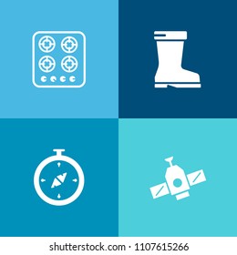 Modern, simple vector icon set on colorful background with east, burner, burn, navigation, space, fashion, orbit, station, satellite, cooking, gas, footwear, brown, black, science, heat, walking icons