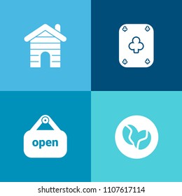 Modern, simple vector icon set on colorful background with real, red, rent, casino, play, door, store, city, signboard, game, estate, market, win, banner, retail, office, shop, modern, espresso icons