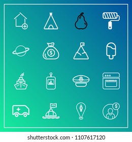 Modern, Simple Vector Icon Set On Gradient Background With Captain, Tv, Adventure, Ambulance, Property, Account, Camp, Finance, Travel, Buoy, Outdoor, Rescue, House, Safety, Hat, Kitchen, Roll,  Icons