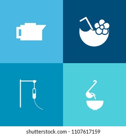 Modern, simple vector icon set on colorful background with pour, medicine, doctor, healthy, cafe, health, pharmacy, bean, lunch, hot, kitchen, bar, lime, hospital, soup, party, cocktail, medical icons