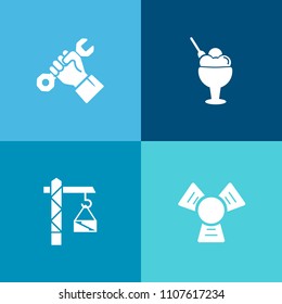 Modern, simple vector icon set on colorful background with cream, ice, industry, saw, temperature, drill, worker, container, sweet, job, construction, summer, chocolate, water, work, icecream icons