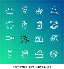 Modern, simple vector icon set on gradient background with tripod, movie, object, traffic, transportation, new, cable, spacecraft, sign, bag, pub, public, fashion, food, retro, speaker, dessert icons