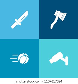 Modern, simple vector icon set on colorful background with restaurant, handle, white, graphic, safety, security, goal, axe, silverware, equipment, guard, champion, work, system, kick, food, tool icons