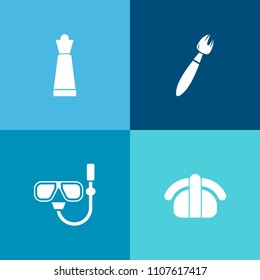 Modern, simple vector icon set on colorful background with underwater, tool, sport, castle, piece, restaurant, japanese, drawing, sushi, summer, painter, king, strategy, seafood, salmon, artist icons