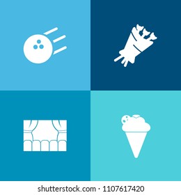 Modern, simple vector icon set on colorful background with flavor, sport, rose, film, bouquet, competition, spring, white, beautiful, sweet, movie, entertainment, recreation, ice, blossom, sign icons