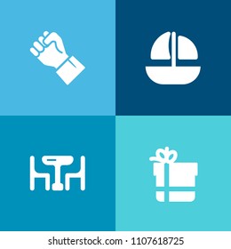 Modern, simple vector icon set on colorful background with maritime, communication, gift, ocean, sea, concept, port, vessel, table, birthday, marine, cargo, computer, hand, industrial, dinner icons