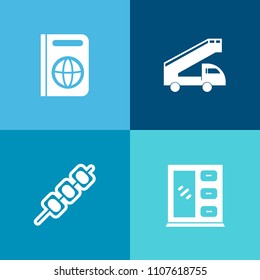 Modern, simple vector icon set on colorful background with furniture, immigration, kebab, vacation, car, identification, service, tourism, dinner, modern, stamp, white, barbecue, meat, meal icons