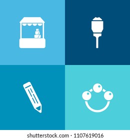 Modern, simple vector icon set on colorful background with office, kid, outdoor, drawing, pen, shake, buy, lamp, shop, rattle, food, market, store, consumer, metal, electric, electricity, woman icons