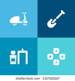 Modern, simple vector icon set on colorful background with activity, bike, game, hammer, screwdriver, healthy, lifestyle, technology, xray, saw, brush, scanner, wrench, medical, biking, shovel icons