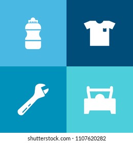 Modern, simple vector icon set on colorful background with auto, style, automotive, tool, container, plastic, fresh, sign, water, fabric, cotton, new, screwdriver, spanner, hammer, automobile icons