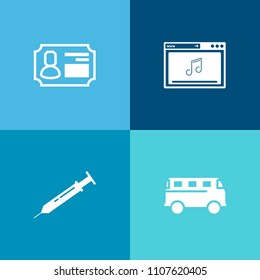 Modern, simple vector icon set on colorful background with internet, digital, urban, name, street, traffic, health, transportation, online, id, security, medical, travel, vehicle, equipment, tag icons
