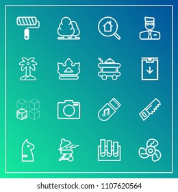 Modern, simple vector icon set on gradient background with research, cool, replacement, fan, grill, lens, medical, chessboard, construction, hammer, landscape, strategy, nature, laboratory, roll icons