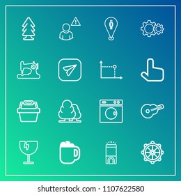 Modern, simple vector icon set on gradient background with tree, online, cup, musical, equipment, white, coffee, clean, luxury, wheel, alarm, map, nautical, environment, music, glass, business icons