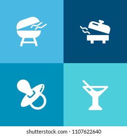 Modern, simple vector icon set on colorful background with picnic, cocktail, temperature, meal, fire, alcohol, barbecue, juice, drink, party, meat, cook, childhood, cold, grilling, food, small icons