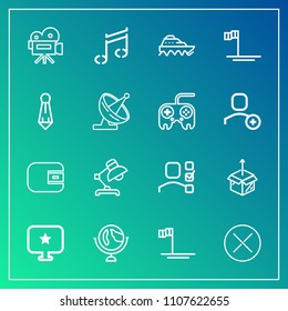 Modern, simple vector icon set on gradient background with camera, mexico, ship, global, purse, cash, ocean, world, task, package, plan, star, computer, tripod, office, unpacking, beach, globe icons