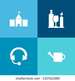 Modern, simple vector icon set on colorful background with speaker, white, wineglass, water, signal, winery, bottle, technology, stereo, antenna, radio, barrel, agriculture, vine, earphone, grow icons