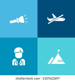 Modern, simple vector icon set on colorful background with energy, sign, transportation, lamp, fashion, flash, bulb, no, adventure, electric, element, light, emergency, fresh, summer, nature icons