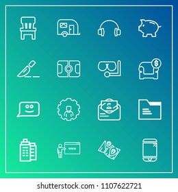 Modern, simple vector icon set on gradient background with file, interior, go, comfortable, transportation, blank, map, technology, phone, mobile, stereo, vehicle, web, folder, location, office icons