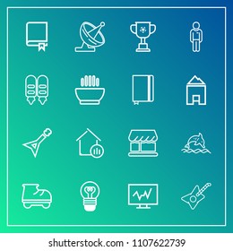 Modern, simple vector icon set on gradient background with championship, medical, white, winner, ocean, property, nature, estate, beautiful, satellite, lamp, study, technology, house, leisure icons