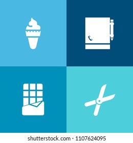 Modern, simple vector icon set on colorful background with food, vanilla, notepad, equipment, note, flavor, notebook, work, summer, pruning, tasty, document, ice, book, chocolate, brown, cut icons