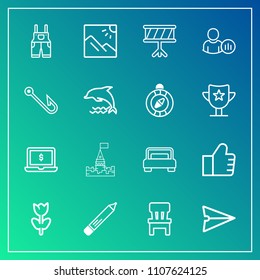 Modern, simple vector icon set on gradient background with home, bedroom, spring, office, internet, architecture, find, furniture, flower, room, musical, photography, wear, communication, work icons