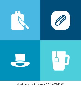 Modern, simple vector icon set on colorful background with drink, dinner, breakfast, head, fastener, restaurant, attachment, worker, menu, hat, lunch, paper, cup, cafe, spoon, equipment, fork icons