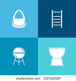 Modern, simple vector icon set on colorful background with grill, food, collection, concert, grilled, drum, graphic, fashion, grilling, bag, trumpet, hot, concept, bbq, style, silhouette, ladder icons