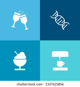 Modern, simple vector icon set on colorful background with graphic, medical, summer, white, wineglass, winery, machine, beverage, equipment, pour, sign, coffee, frozen, food, molecule, wine, ice icons