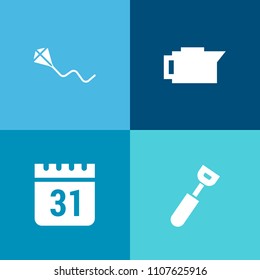 Modern, simple vector icon set on colorful background with childhood, food, caffeine, beverage, happy, meal, hot, vacation, business, bean, fly, closeup, time, cooking, brown, spoon, espresso icons