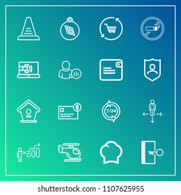 Modern, simple vector icon set on gradient background with direction, step, concept, trolley, sky, food, exit, progress, transport, chief, growth, road, cook, uniform, development, success, chef icons