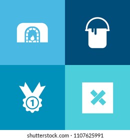 Modern, simple vector icon set on colorful background with flame, tool, door, professional, award, painter, element, color, achievement, competition, winner, decoration, festive, wall, room, man icons