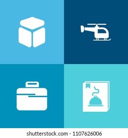 Modern, simple vector icon set on colorful background with aviation, aircraft, case, technology, briefcase, transport, element, travel, silhouette, work, shape, black, graphic, art, sign, menu icons