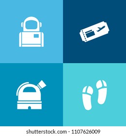 Modern, simple vector icon set on colorful background with space, shoe, cosmonaut, airline, spaceman, fly, travel, flight, footwear, earth, business, graphic, telescope, cosmos, slipper, science icons