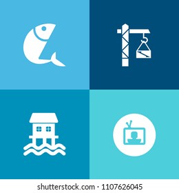 Modern, Simple Vector Icon Set On Colorful Background With Summer, Nature, Video, Work, Transport, Restaurant, Sea, Journey, Water, Building, Ship, Television, White, Tv, Screwdriver, Fresh, Saw Icons